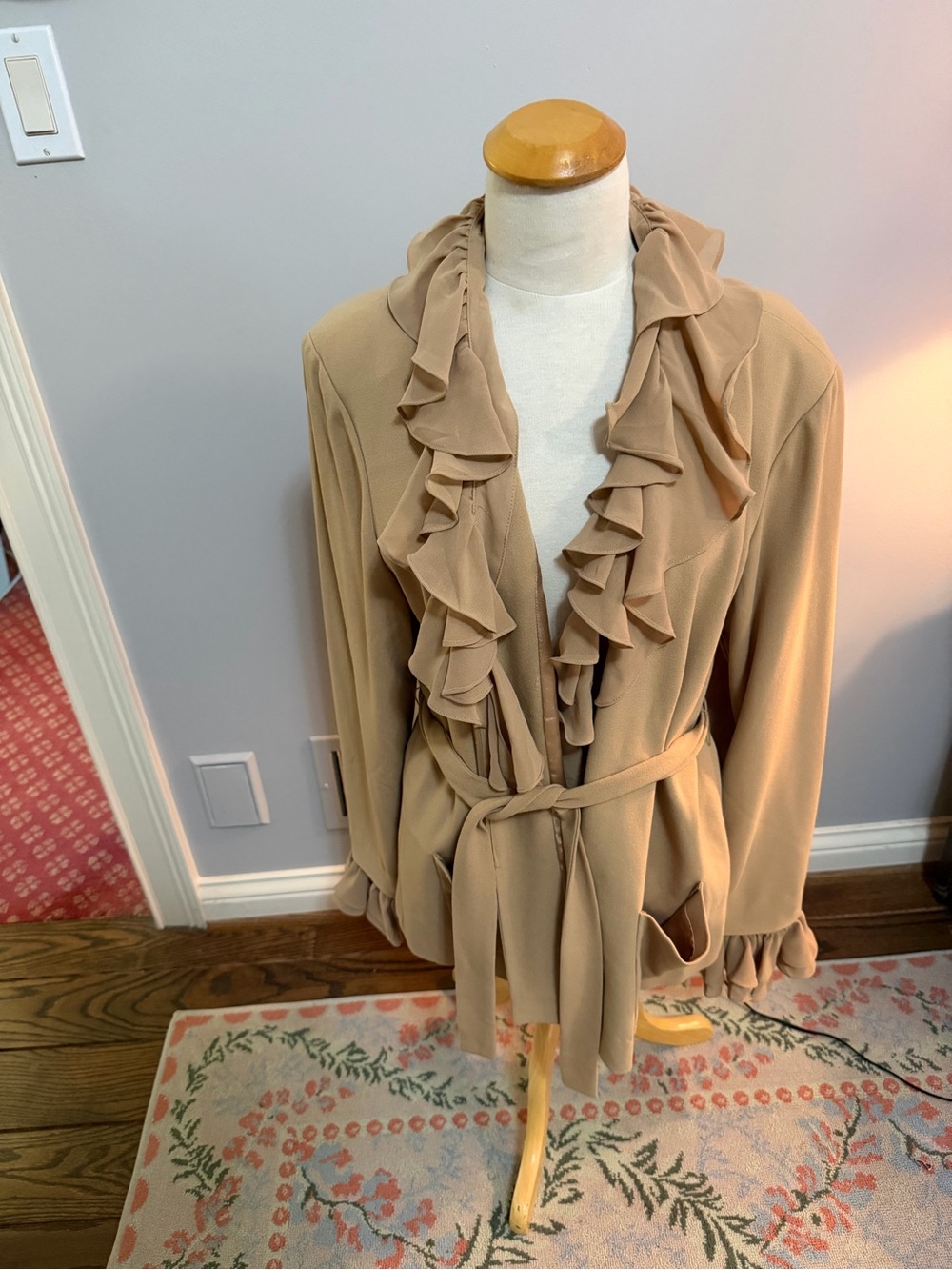 Marc Brouwer Ruffle Front Tie-Waist Jacket Blazer- Camel XL NWT